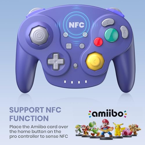 Image of 2 Pack Wireless GameCube Style Controller for Switch 1 & 2 / Lite / Switch Online, NGC Style Pro Controller Compatible with Windows PC, macOS - (Rechargeable) (Built-in Rumble) (NFC)- Indigo /Black