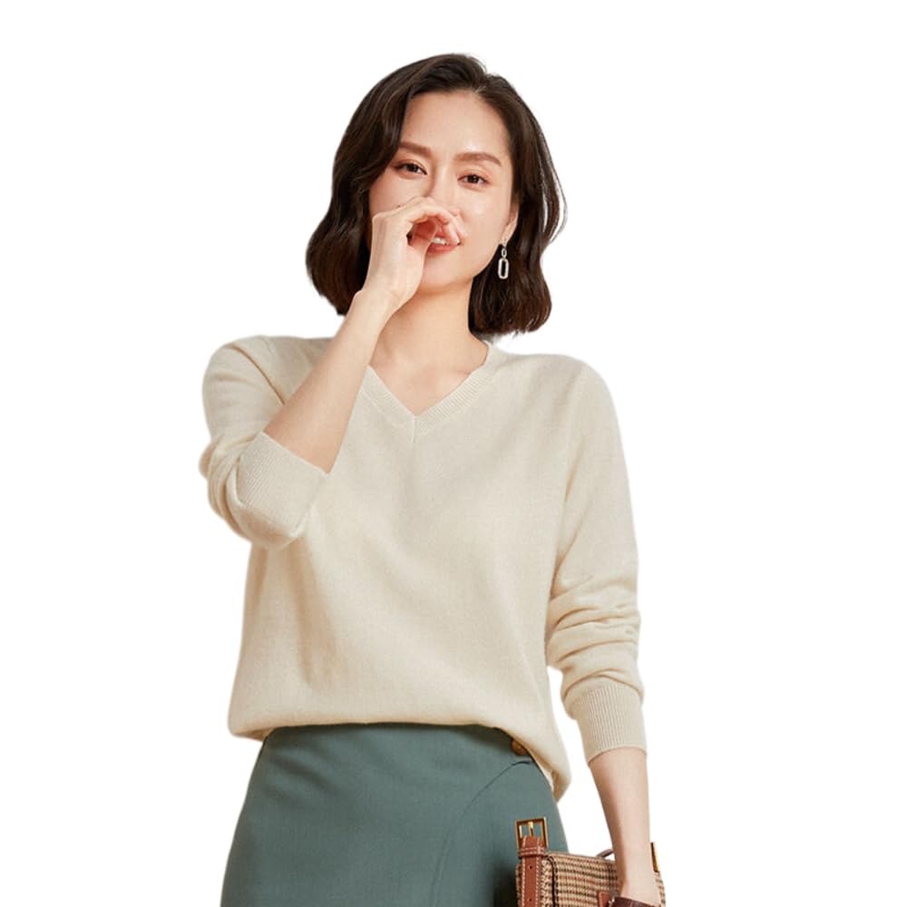 Womens Cashmere and Merino Wool Blend V-Neck Lightweight Knit Sweater