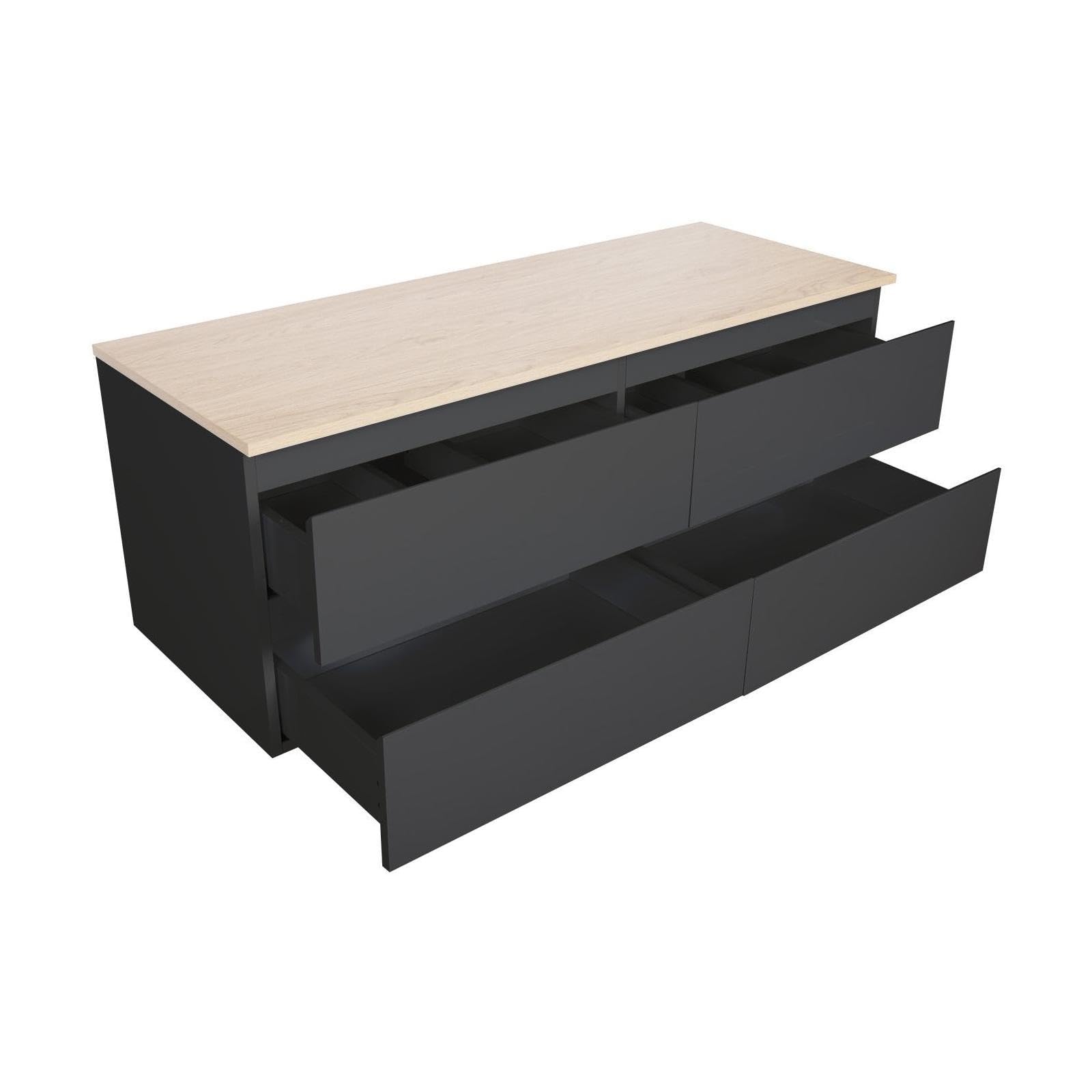 MOB-IN Meuble Double Vasque Sorrento Suspendu avec Plan Effet Bois 120 cm