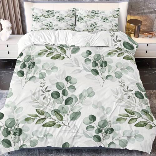 Parure de lit 3 pièces eucalyptus vert housse de couette 155x220 - 2