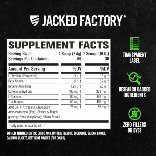 Image of Jacked Factory NITROSURGE Pre Workout Supplement - Endless Energy, Instant Strength Gains, Clear Focus, Intense Pumps - NO Booster & Powerful Preworkout Energy Powder - 60 Servings, Cherry Limeade