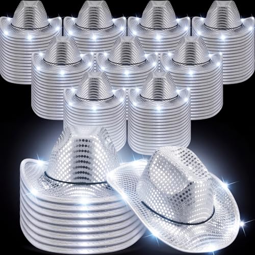 Image of Tisancy LED Lights Cowboy Cowgirl Hat Flashing LED Lights Cowgirl Hat for Wedding Western Bachelorette Party