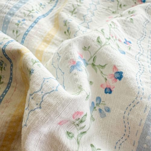 Covebett Duvet Cover Sets Double Size Blue Yellow Flowers Floral Striped Reversible Microfibre Bedding Set Botanical Aesthetic Girls Quilt Cover 200x200 with Zipper Closure and 2 Pillowcase 50x75 cm - Image 6
