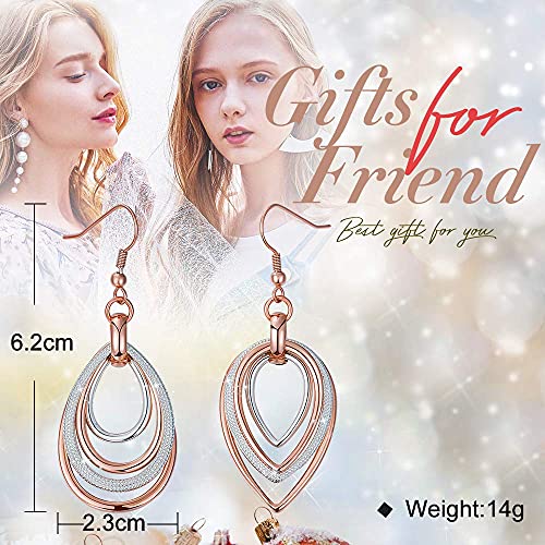 Kemstone Rose Gold & Silver Layered Dangle Earrings for Women – Lightweight Chandelier Teardrop Earrings – Hypoallergenic Fashion Jewelry Gift 5
