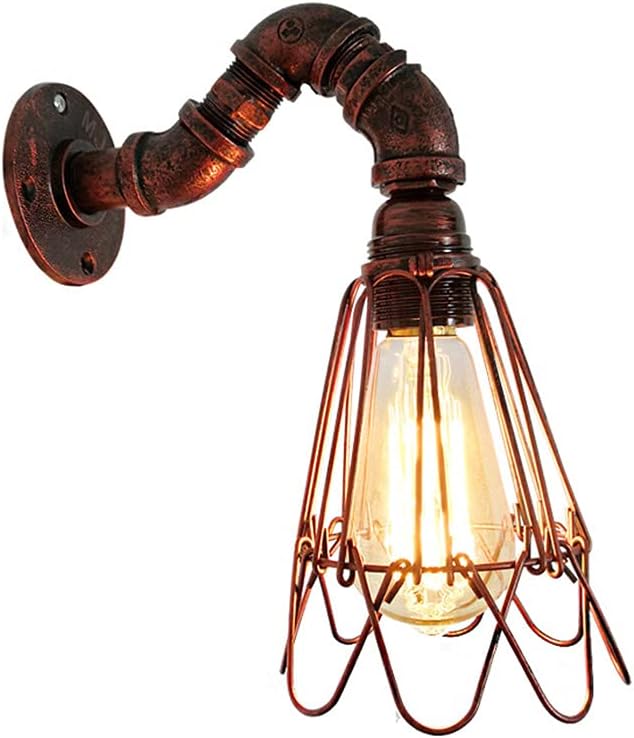 WLHAZMWY Wall Lamp Metal Wire Cage Wall Once E27 Rustic