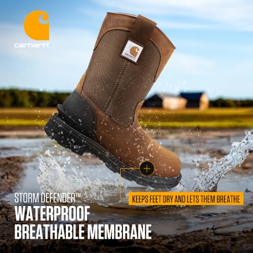 Image of Carhartt Men's Ironwood WP 11 inch Soft Toe Wellington | Waterproof Work Boots, 11-Inch Wellingtons, Oil-Tanned Leather with EH & Slip-Resistant Outsoles, Fastdry Lining