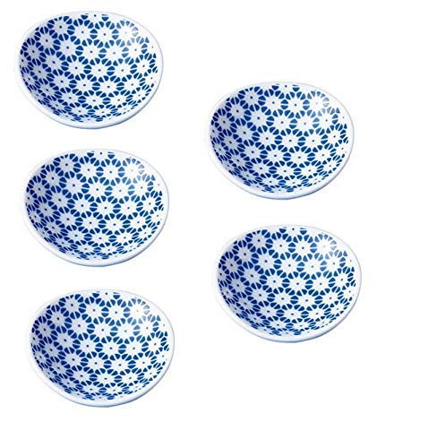 Yamako Porcelain Plate for Japanese Tsukemono, Round φ5.2xH1.3cm (Indigo Blue Round 26822 Set of 5)