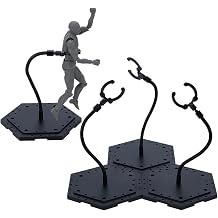 FINGERINSPIRE 4 Sets Adjustable Black Snake Arm Doll Stand Holder Hexagon Base for Action Figure Collectible Model Display Bendable Alloy Support Arm Durable Plastic Base for Waist 3cm Model Display