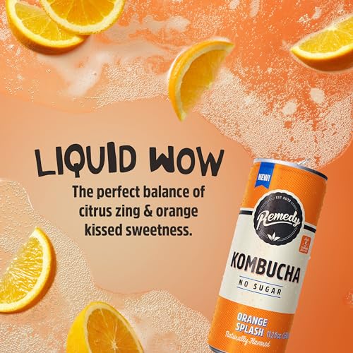 Remedy Kombucha Sugar Free Organic Drink, Low Calorie, Probiotic Like Tea for Gut Health - Orange Splash - 11.2 Fl Oz Can, 4-Pack - Thumbnail 2