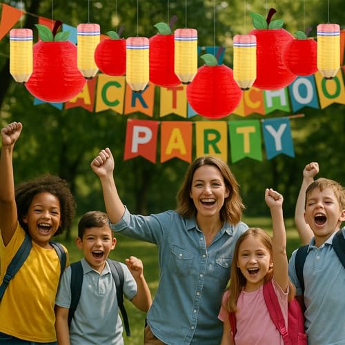 Image of 12Pcs Classroom Decor Red Apple Paper Lanterns Pencil Hanging Lanterns Back to School Decorations Hanging for First Day of School Party Decoration (6PCS Apples+6PCS Pencils)
