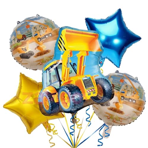 Image of Balloonistics Digger Construction Theme Birthday Balloon Bouquet | Digger Birthday Party Decoration | Construction Site Party Balloon Set | Pack of 5