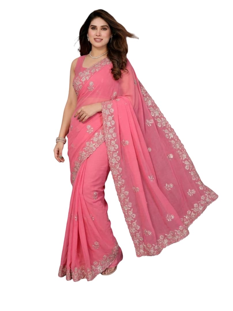 Women’s Soft Embroidered Saree with Designer Border & Blouse Piece | Lightweight Saree for Wedding, Festival, Reception & Function-picture-23