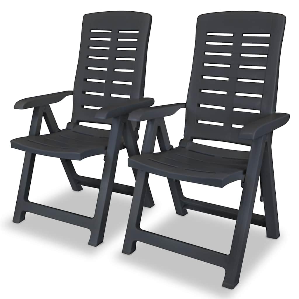 Set Mesa Y Sillas Jardin 3 Piezas Plastico Gris Antracita | Respaldo Reclinable 4 Posiciones, Plegable Ligero, Agujero Para Sombrilla, Max 110 Kg Por Asiento
