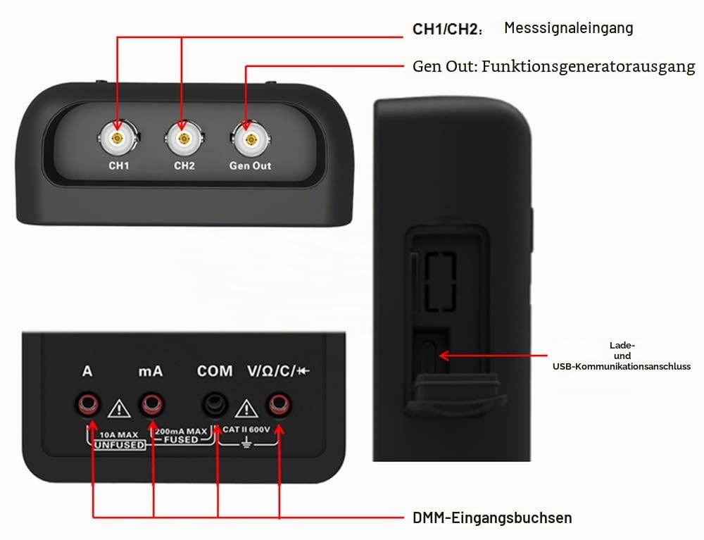 Hantek 2D72 3 in 1 Digital Oszilloskop Wellenformgenerator Multimeter USB tragbar 2 Kanäle 70 MHz 250 MSa/s Multifunktion Tester