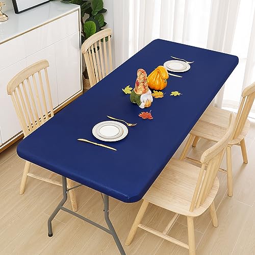 Smiry Rectangle Tablecloth, Elastic Fitted Flannel Backed Vinyl Tablecloths for 5ft Folding Tables, Waterproof Wipeable Table Covers for Indoor, Outdoor, Picnic and Camping (Navy, 30"x60") by Smiry - Used condition - Image 6