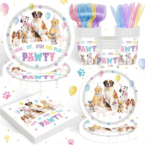 120PCS Dog Party Supplies Cute Puppy Pawty Theme Tableware Set For Kids