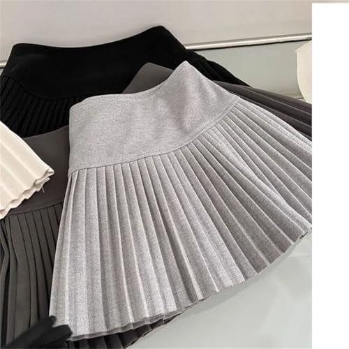 Women Straight A-Line Woolen Pleated Skirt Summer High Waist All-Match Mini Skirts4