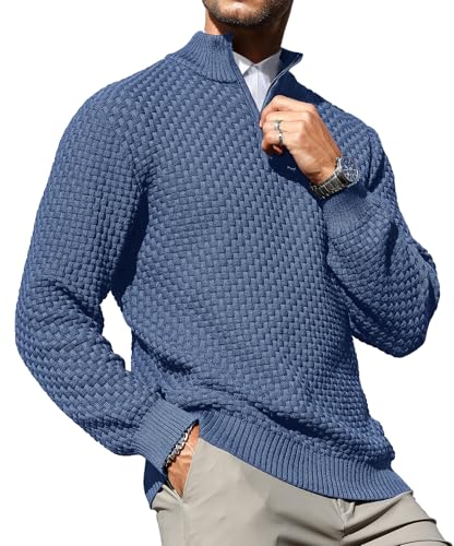 トップス ZIP MOCK NECK - POLYESTER WAFFLE Zaitun Men's Quarter Zip Sweaters Polo Zip Up Pullover Waffle Knit