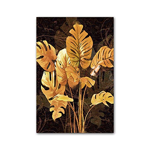 Affiche de feuille de plante dorée 40x50cm triptyque chic pour salon - 2