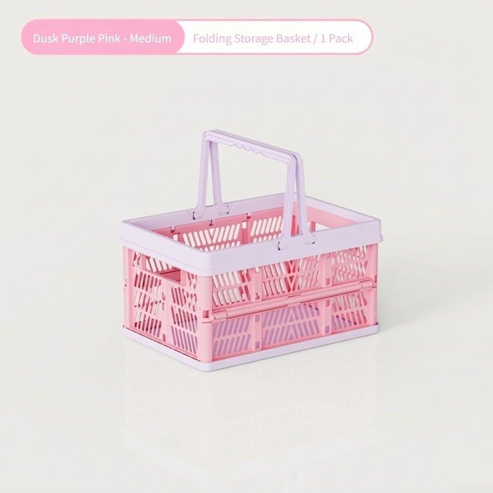 Cesta Plegable Picnic 20L Plástico ABS para portátil Cesta Plegable(Medium-Purple Pink)