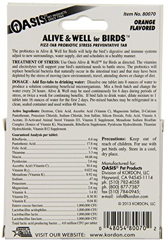OASIS #80070 Alive and Well, Stress Preventative & Pro-Biotic Tablets for Birds, white, 1 Count (Pack of 1) - Image 2