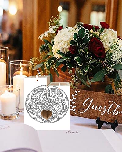 Mandala Pattern Double-Sided Printing Wooden Candle Holder, Birthday Gift Friendship Gifts For Women Friends, Wooden Candlestick Holders With 2 Tealights, Modern Art Floral Texture Black #TOP4