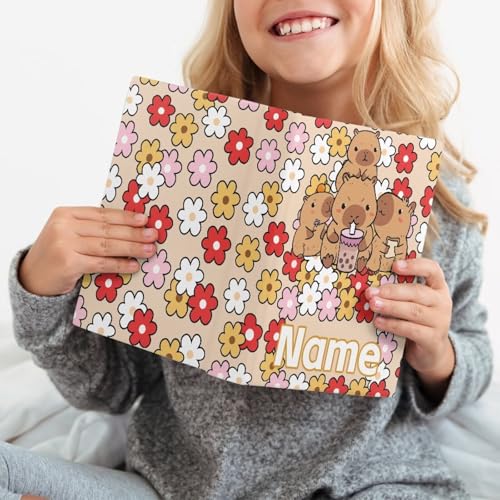 Tuoxiukan Custom Floral Capybara Book Sleeve Cover for Paperback Persomalized Name Cute Washable Fabric Elastic Surface Hardcover Book Cover with Bookmark Belt3