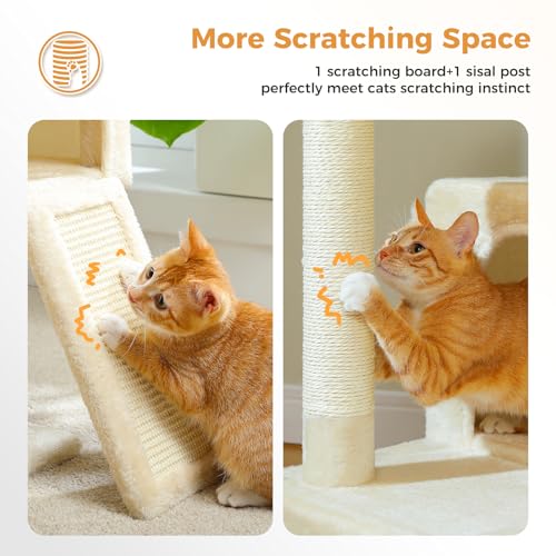 Image of PAWZ Road Cat Tree, 35 inch Cat Tower with Dual Condos for Indoor Cats, Beige