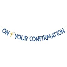 On Your Confirmation Banner, Blue Glitter, First Holy Confirmation Bunting Banner, Bridal Shower, Wedding, It my Baptism Christening Baptism Party Decoration Supplies