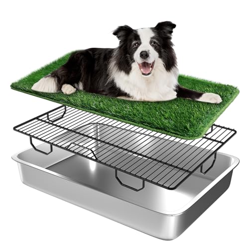 Qonimm Strong Stainless Dog Litter Box Dog Grass Pad with Tray Large 28