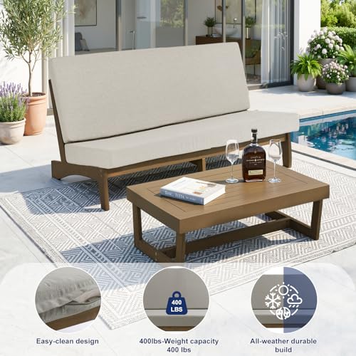 Image of Pia Ricoo 1-Piece Patio Furniture Set, Outdoor Loveseat with 4.5-Inch Thick Cushions, All-Weather Outdoor Sofa for Backyard, Deck, Lawn - Light Camel