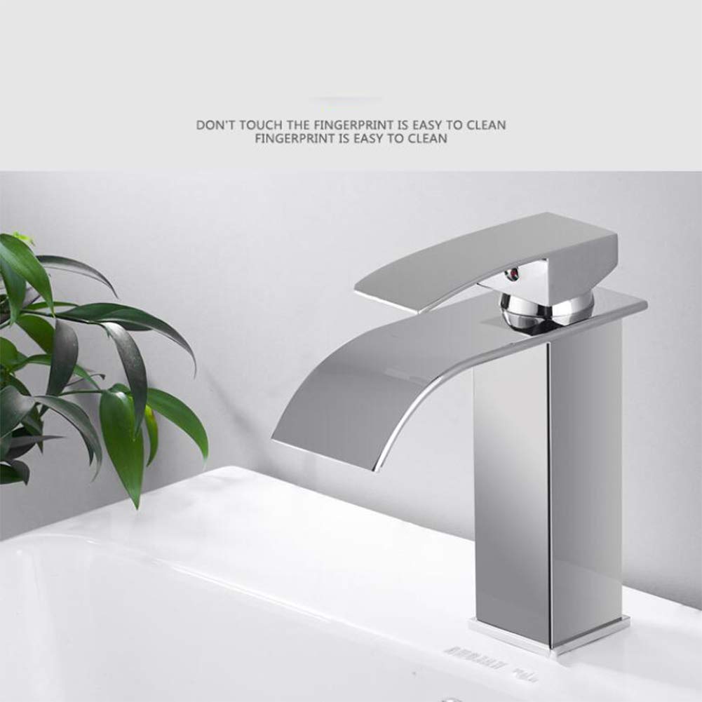 Rubinetto a cascata per lavabo, miscelatore per lavabo da bagno moderno nero a leva singola per lavabo da appoggio, rubinetto per lavabo quadrato in acciaio inox a foro singolo, adatto per WC e bagn