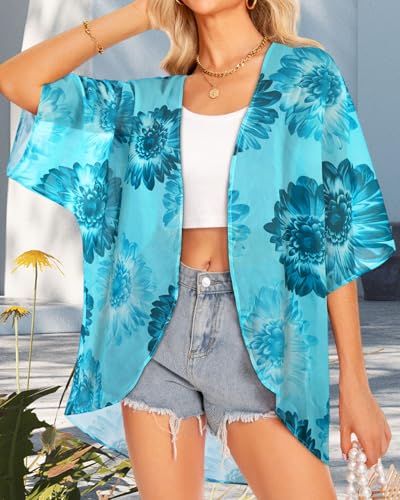 Image of Women Kimono Cardigans Casual Summer Tops Cover up Open Front Floral Print Resort Wear 2026