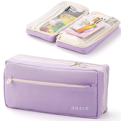 Image of Large Pencil Case with 4 Compartments, Big Capacity Pencil Bag Canvas Pencil Pouch with Zipper, Pencil Pouch Aesthetic, Pencil Pen Case Bag for Office College School Teen Boys Girls Students (Purple)