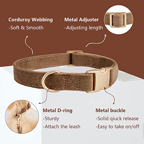 Petiry Soft Dog Collar with Safety Metal Buckle Adjustable Durable Comfort Velvet Corduroy Collars for Small Dogs,Brown,Neck 25-38cm - Image 3