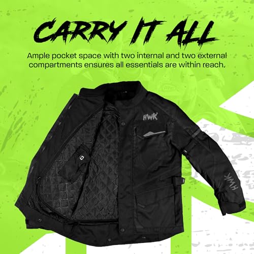 HWK Adventure Touring Motorcycle Jacket for Men, Water Resistant Cordura Textile Biker Jacket for Men, Durable and Stylish Moto Gear with CE Armor for Enduro Motorbike Riding - Black, XL - Image 6