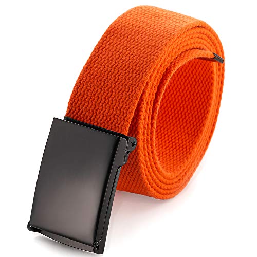 Mile High Life Cut To Fit Canvas Web Belt Size Up to 52' with Flip-Top Solid Black Military Buckle (Orange)