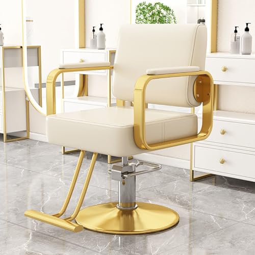 NaKeah Fryzjer z pompą hydrauliczną, krzesło salonowe do stylistów włosów, 360 obrotowa regulowana fryzjerka fryzjerska,Gold,C
