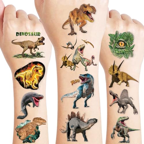 Image of 120 PCS Funny Dinosaur 3D Pre-Cut Temporary Tattoos for Kids | | Super Cute Themed Birthday Party Favors, Supplies, Decorations, Funny Jungle Fake Tattoo Stickers, Gifts for Boys Girls