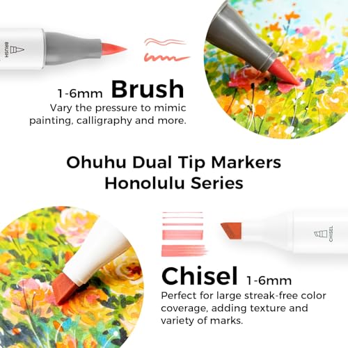Image of Ohuhu Alcohol Brush Markers 48 Mid-tone Colors- Double Tipped Alcohol Based Art Marker Set for Artists Adults Coloring Sketch Illustration- Brush & Chisel Dual Tips- Honolulu- Refillable