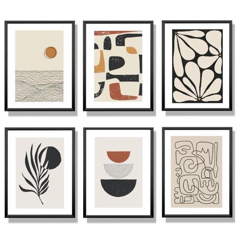 Winund Set di 6 poster decorazione da parete 30 x 40 cm – poster da parete artistici e moderni senza cornice – arte astratta ispirata a Matisse – grande poster da parete di design per soggiorno o