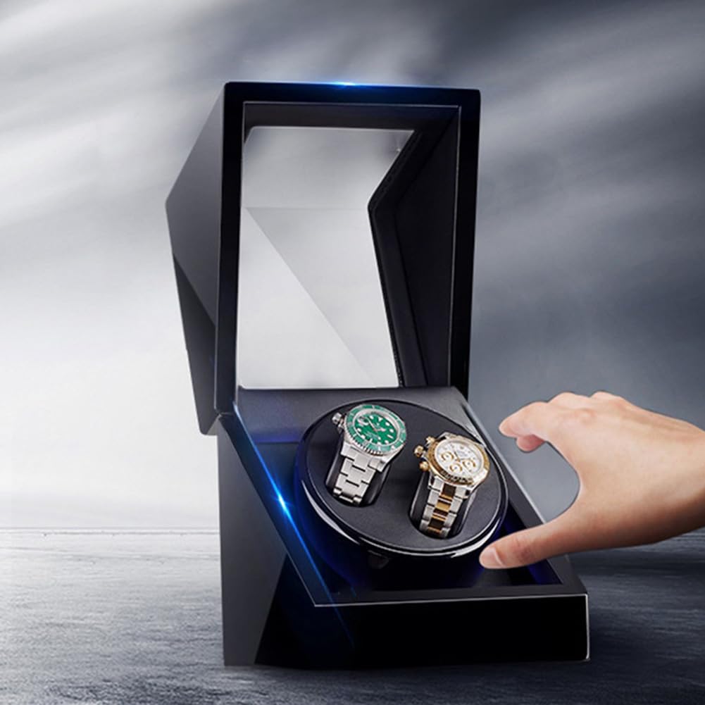 Enrollador de reloj doble para relojes automáticos, caja de cuero, 2 ranuras, para hombre