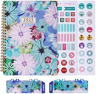 Diary 2023 A5, Notebooks A5 2023 Diary Week to View from January to December 2023, Monthly & Weekly Planner with Monthly Tabs, Back Pocket, Elastic Closure,1 Bookmarks, 2 Stickers (Blue)
