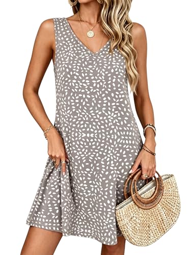 Image of ANRABESS Summer Dress for Women，V Neck Sleeveless Sundress，Loose Fit，Soft Travel Vacation Outfits，Cute Beach Cover Up Clothes