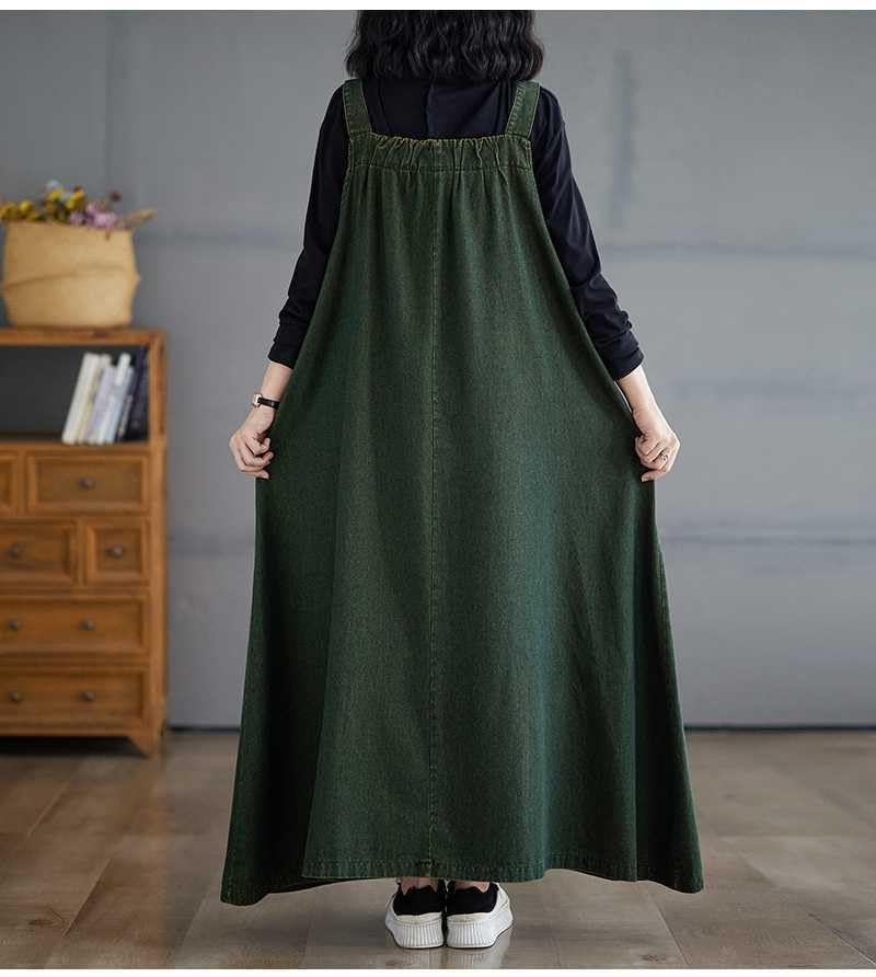 Image of Boho Jumper Dress for Women Loose Overall Pinafore Dresses Adjustable Straps Wide Hemline with Pockets Baggy Style
