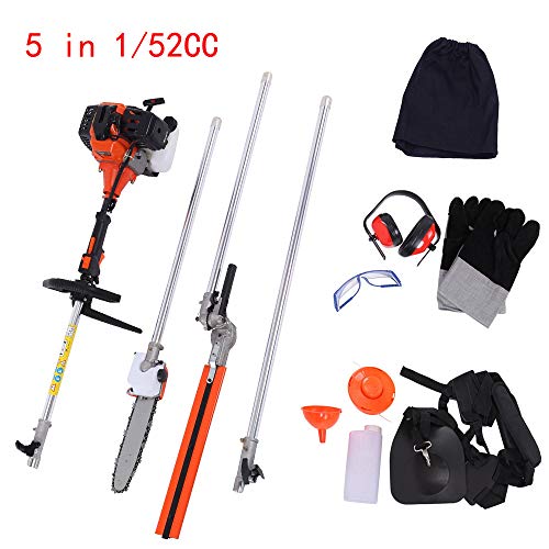 5 in 1 52CC Multifunctional 2-Stroke Petrol Brush Cutter Grass Trimmer Chainsaw Hedge