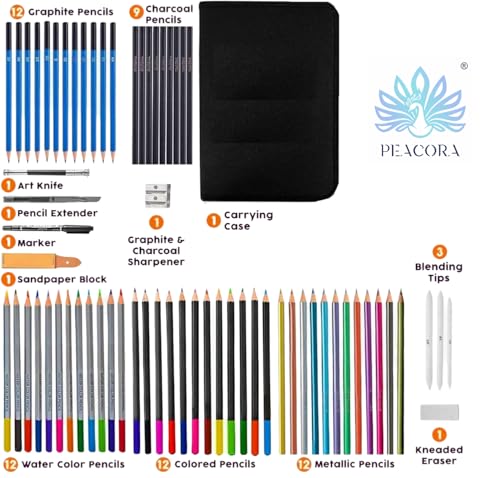 Image of Pieces Professional Drawing Pencils and Sketch Kit for Artist (72)