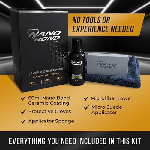 Image of Nano Bond Ceramic Coating 9H PRO (60ML), Car, Plastic, Glass, and Wheel Exterior Care Product kit, Hydrophobic, Long Lasting Professional Care, High Gloss Paint Shine, Automotive Polishing Sio2