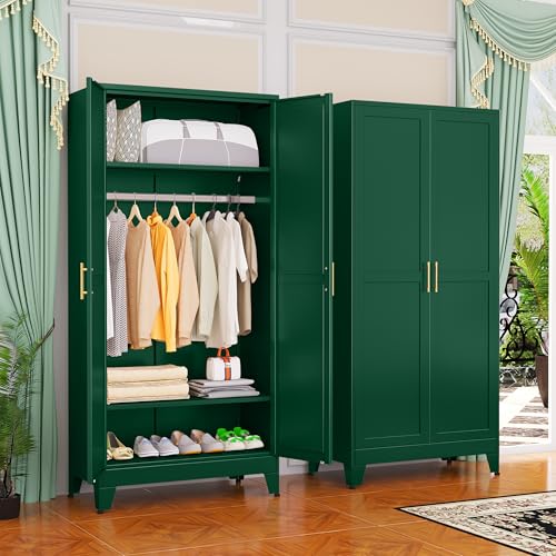Image of GAIOUS Metal Wardrobe Cabinet with Hanging Rod, Clothing Storage Cabinets