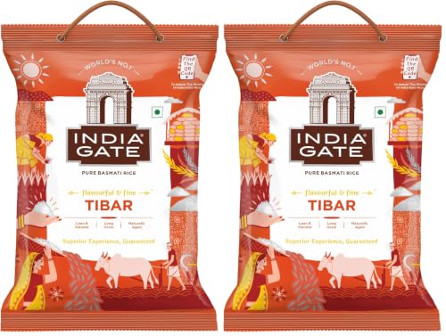 Image of India Gate Flavourful & Fine Tibar Basmati Rice 5 Kg | Long & Slender Grains | Naturally Aged (Pack of 2)